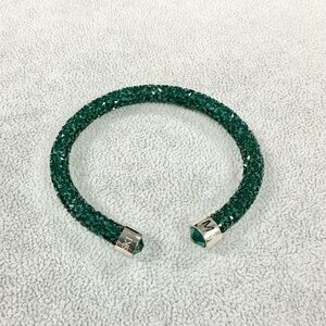 Swarovski Green Crystal Dust Cuff Bangle Bracelet in Stainless Steel